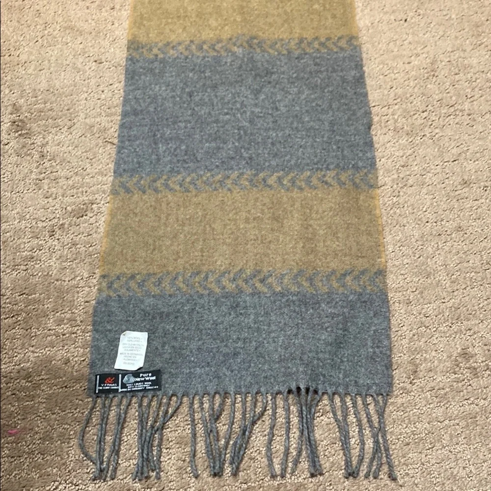 Wool Scarf Gray & Tan Fall Winter Cozy Cabana Stripe Lamb’s Wool Collegiate
